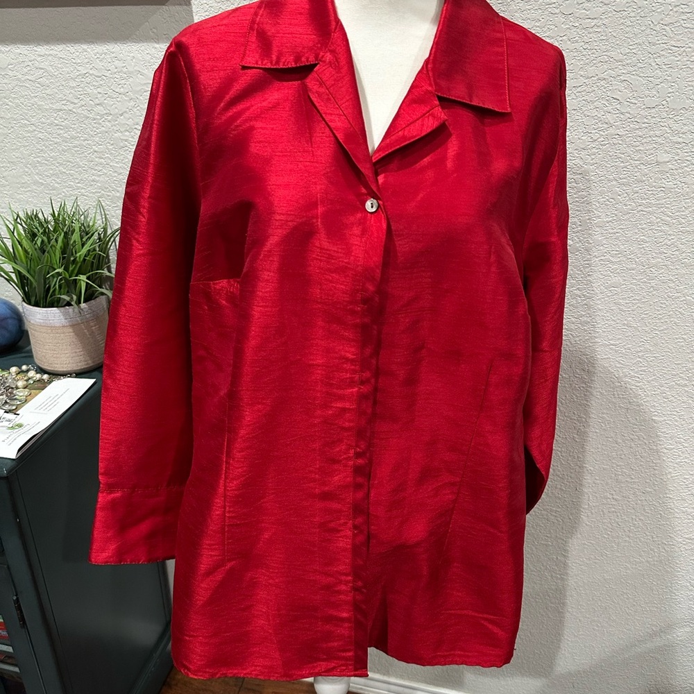Lane Bryant Red Satin like  Button Down Tunic 18/20
